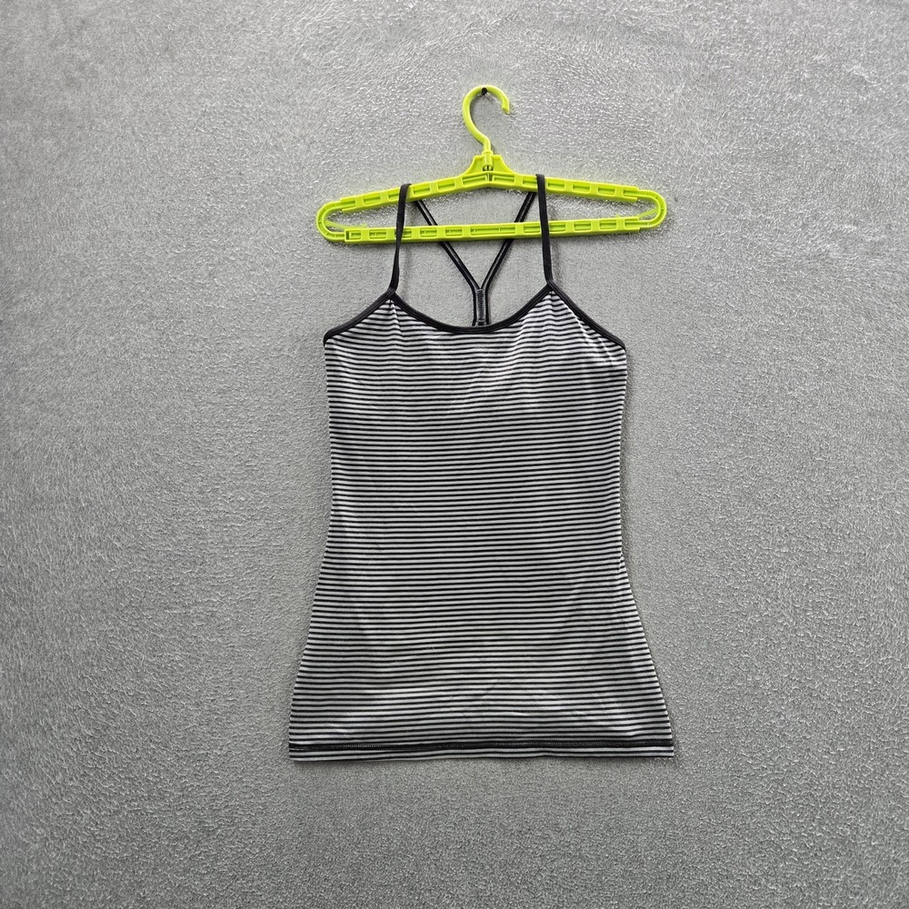Lululemon Women Tank Top 6 Black Striped Power Y Activewear Scoop Neck